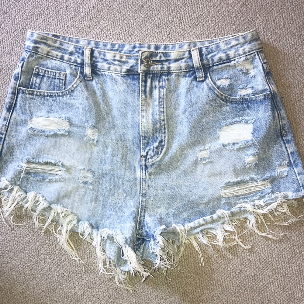 Shein High-Rise Light Wash Distressed Jean Shorts